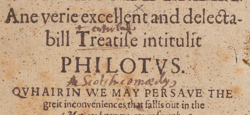 'Philotus' title page from the 1603 edition published in Edinburgh by Robert Charteris.